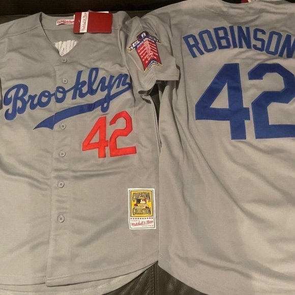 Mitchell & Ness BROOKLYN DODGERS JACKIE ROBINSON Gray JERSEY Sz M,L,XL,2XL  NWT - Picture 1 of 6